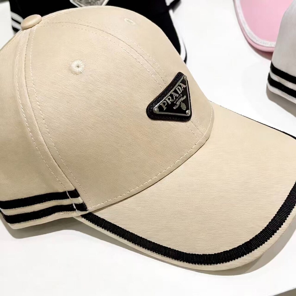 Prada Logo Striped Cotton Baseball Cap - Picture 3 of 4